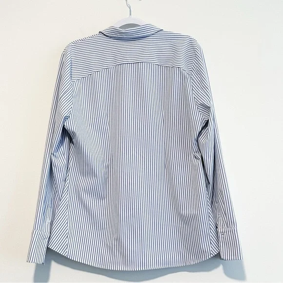 Ministry of Supply Women's White and Blue Striped Button-Down Shirt - Picture 2 of 12